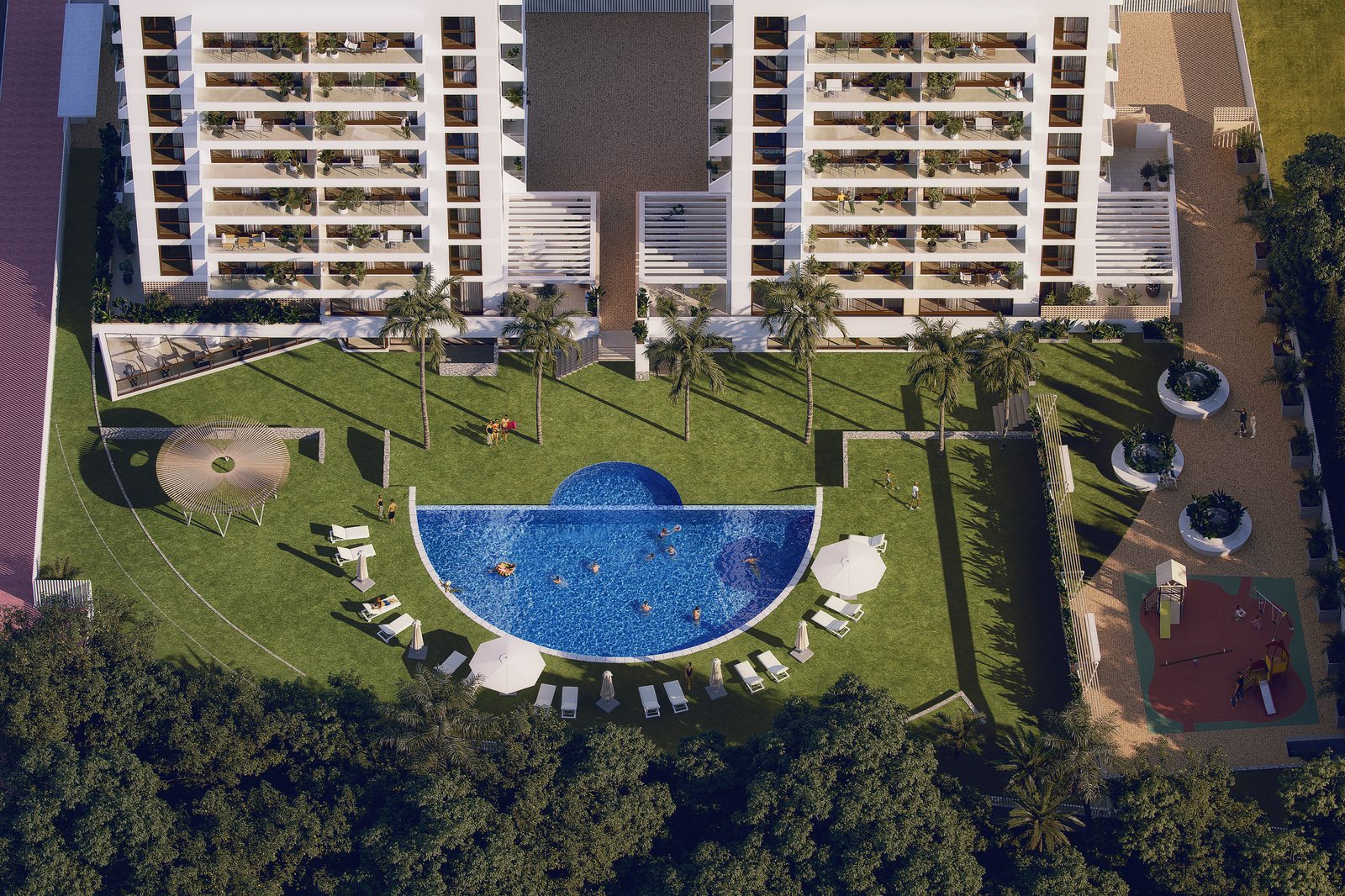 Dunara Towers buildings and communal pool area