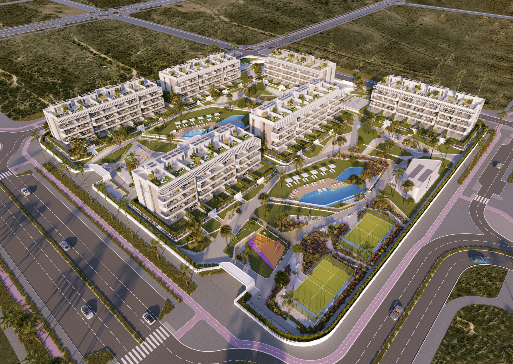 Aerial render of La Hoya Sunset Apartments in Torrevieja