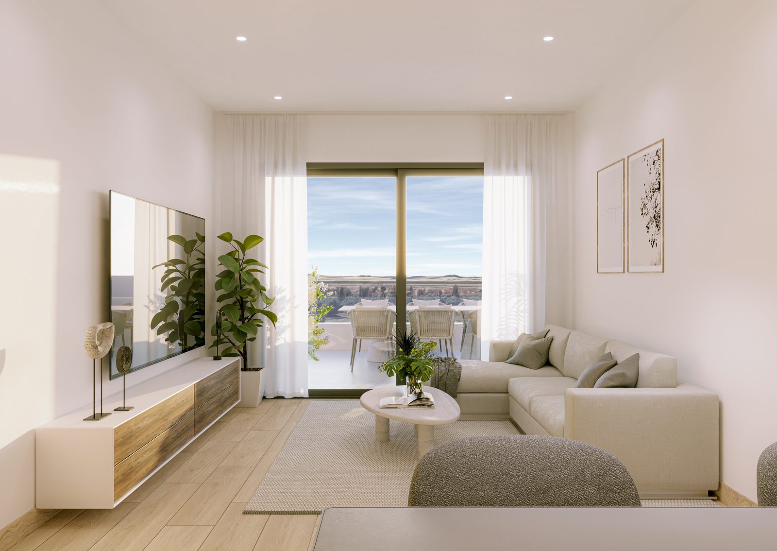 Interior living room render for La Hoya Sunset Apartments