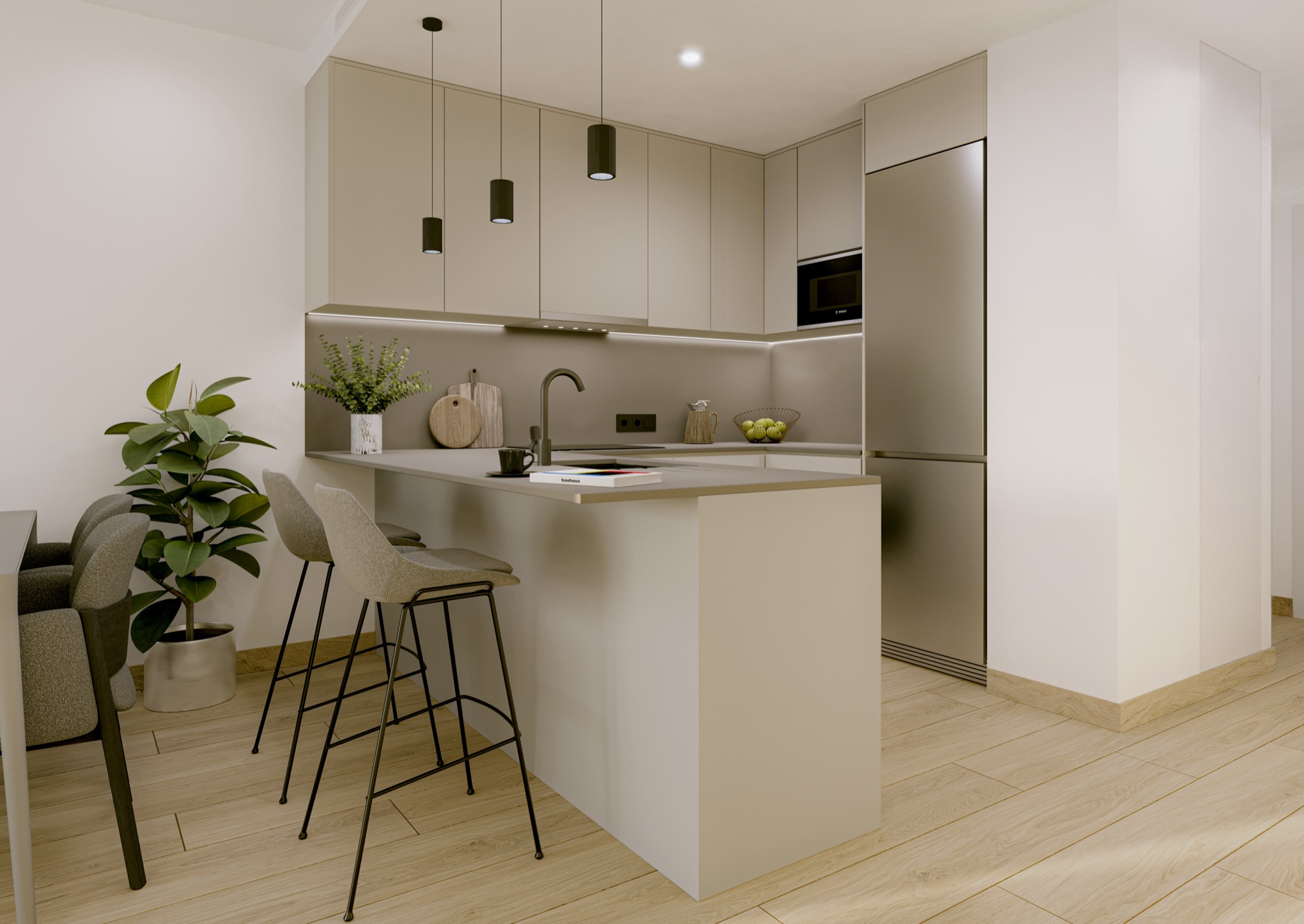 Kitchen render for La Hoya Sunset Apartments