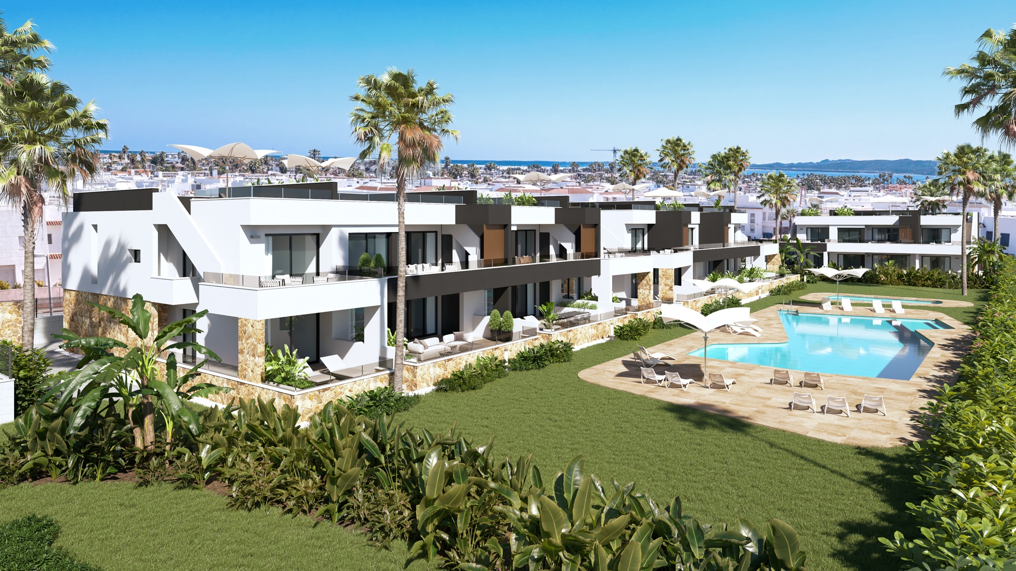 Lo Marabu pool area with bungalow homes