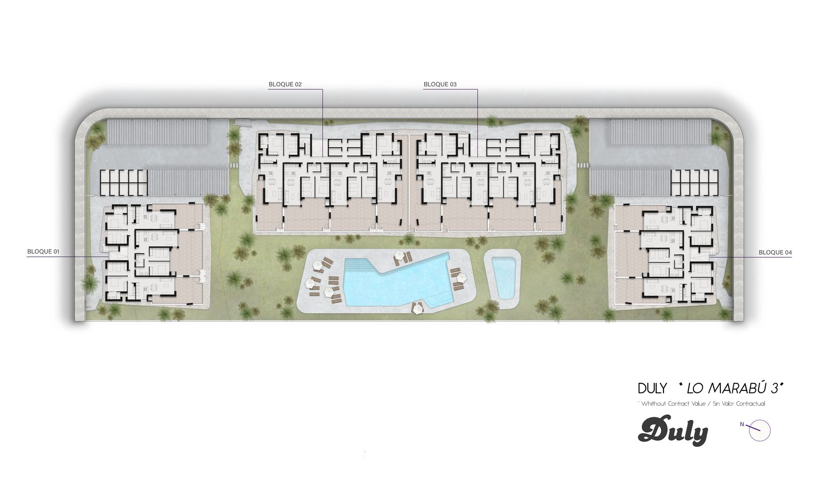 Lo Marabu site plan with blocks and communal pool